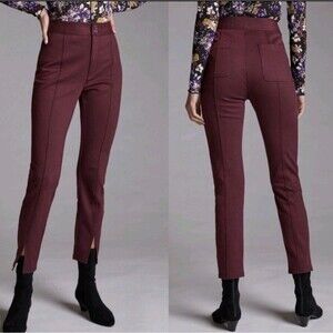 Anthropologie Maeve High Rise Pants Plum Size 8 Seamed Split Hem Skinny Trousers